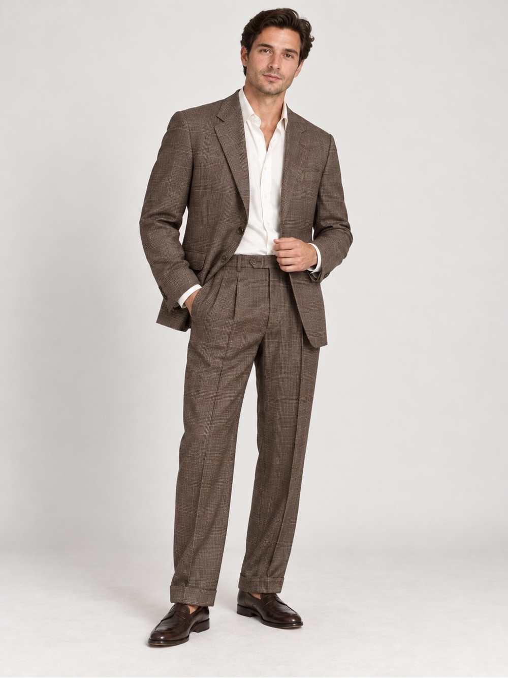 Vintage Y2K Burberry London Brown Glen Plaid 2 Piece Suit Blazer Pants 48L/40R